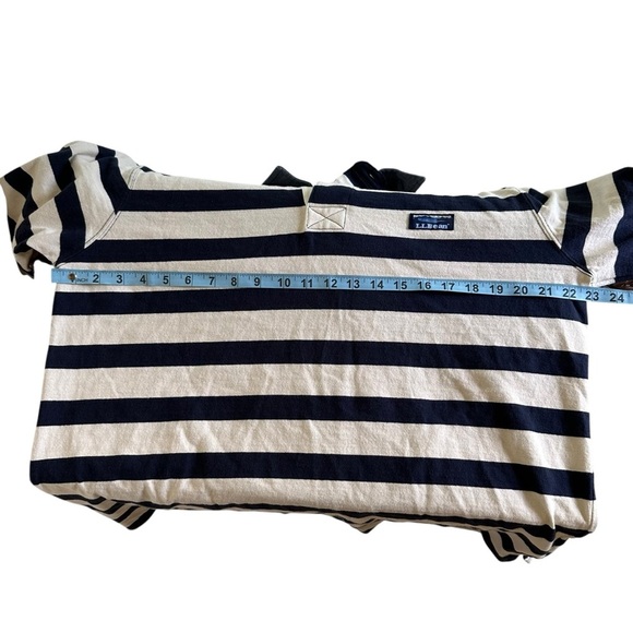 LL Bean Mens Medium Regular Striped Rugby Long Sleeve Polo Shirt Navy Cream Knit - Picture 4 of 7